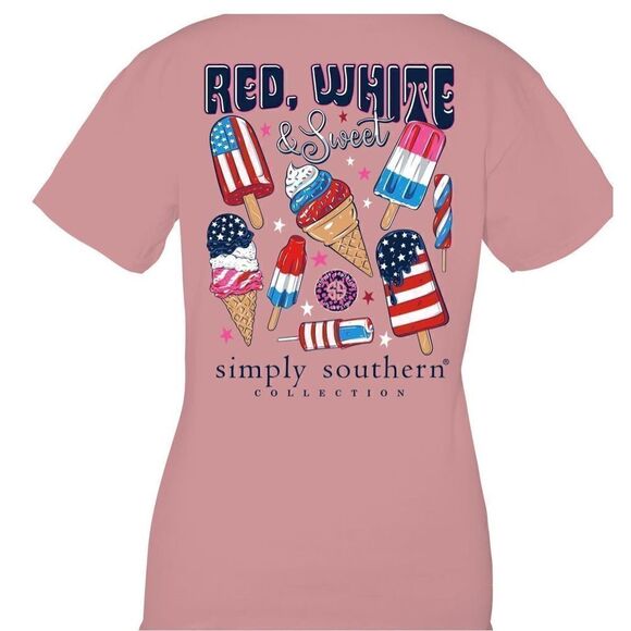 SIMPLY SOUTHERN  SMALL “RED, WHITE & SWEET” Tshirt - Picture 2 of 8